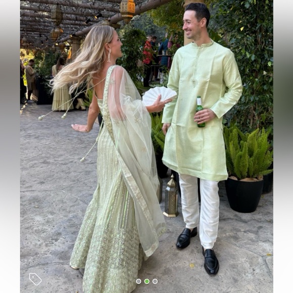 Green Lehenga with Sheer Dupatta - Picture 2 of 3